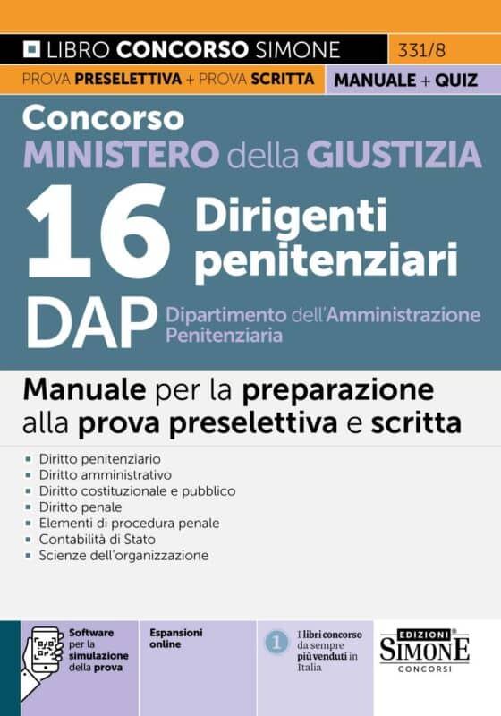 Manuale Concorso Ministero della Giustizia 16 Dirigenti penitenziari DAP – Dipartimento dell’Amministrazione Penitenziaria