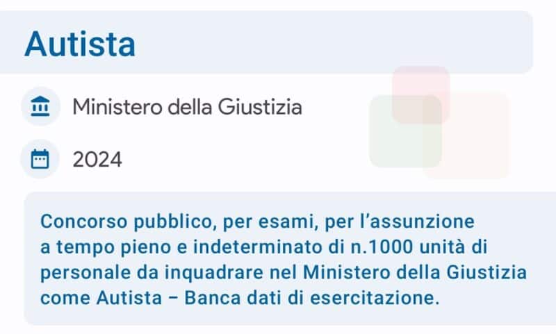 Banca dati per esercitazione Concorso Autisti ministero della Giustizia