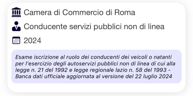 Iscrizione al ruolo dei conducenti servizi pubblici non di linea presso la C.C.I.A.A. di Roma