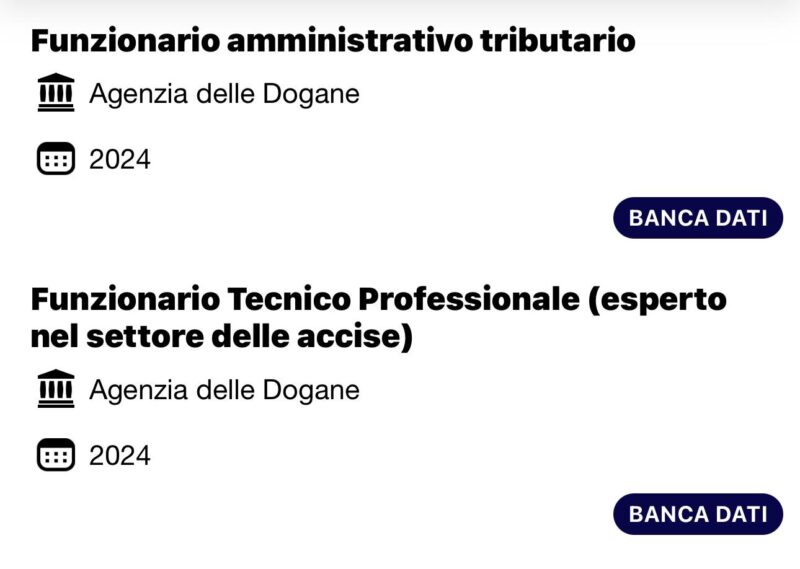 Banche dati di esercitazione per Funzionari Amministrativi e Tecnici - Agenzia delle Dogane