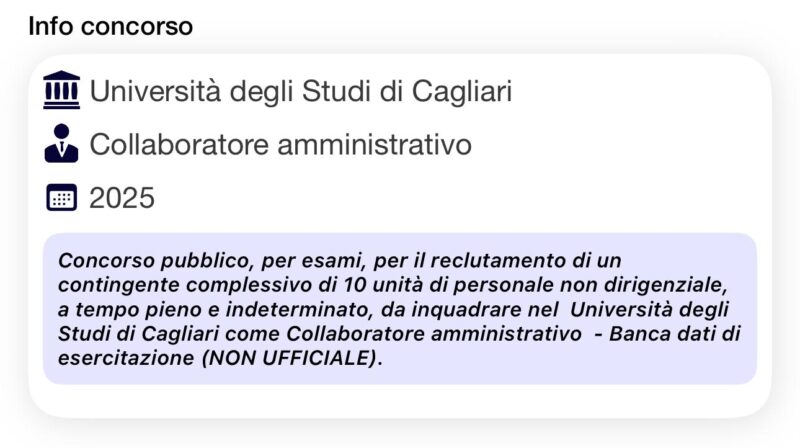 Banca dati di esercitazione - Concorso Università di Cagliari Collaboratori Amministrativi 2025