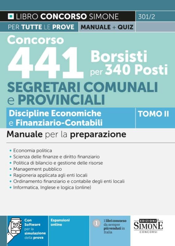 Manuale Concorso 441 Borsisti per 340 Posti Segretari Comunali e Provinciali – TOMO II Discipline Economiche e Finanziario-Contabili