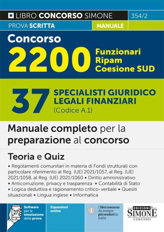 Manuale Concorso 2200 Funzionari Ripam Coesione SUD – 37 Specialisti giuridico legali finanziari (cod. A.1)